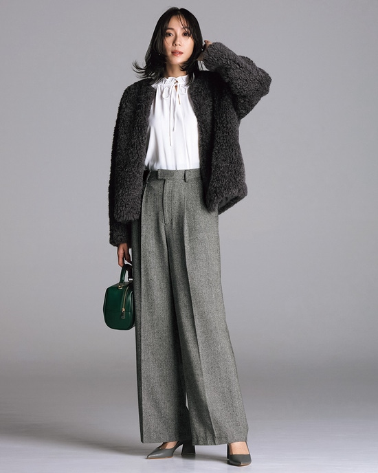 ラメツイード・タックワイドパンツ