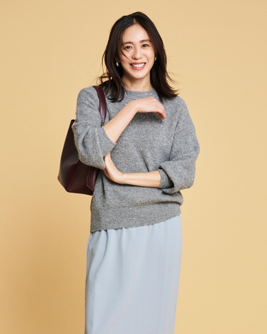 ラメ糸スパンコールニット・片畦クルーネック