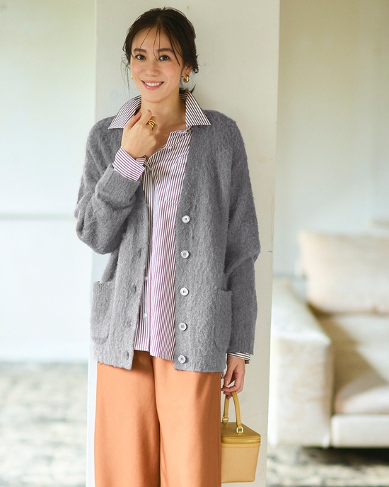 モヘア混シャギー・Vネックカーディガン