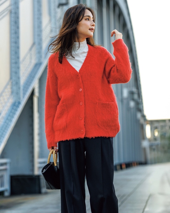 モヘア混シャギー・Vネックカーディガン