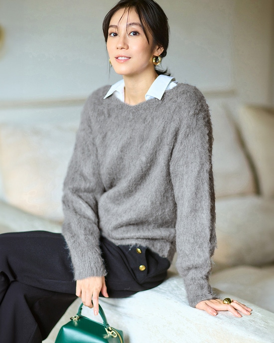 モヘア混シャギー・2WAYプルオーバーニット