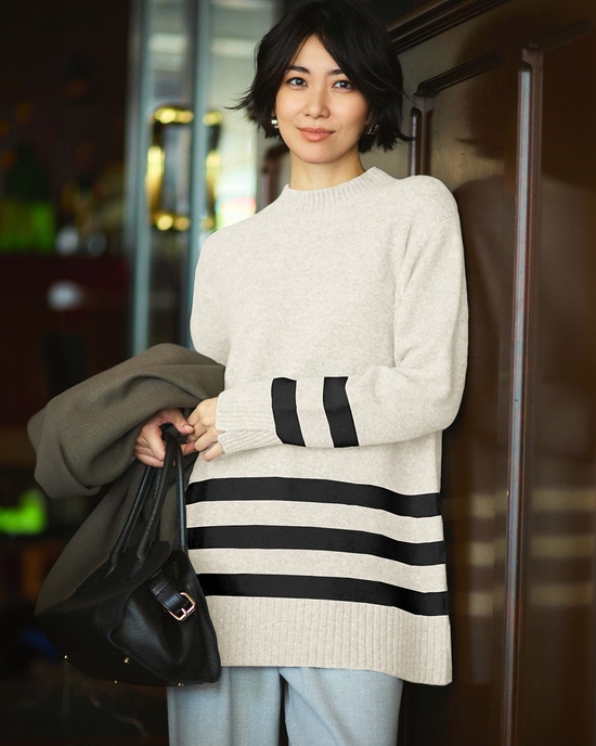 ストレッチウール・ボーダーロングニット