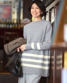 ストレッチウール・ボーダーロングニット