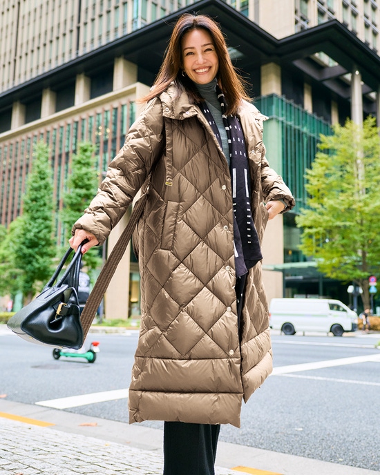 光沢タフタ・ダイヤキルトロングダウンコート