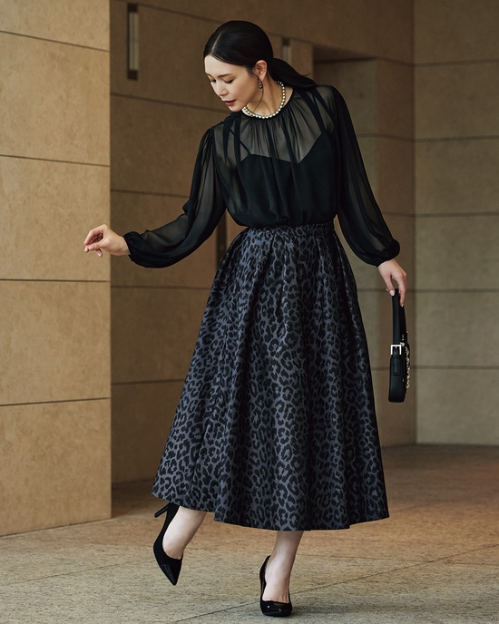 レオパードジャカード・タックフレアスカート