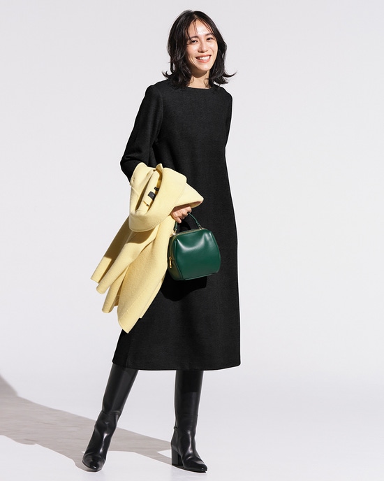 ウールタッチジャカード・Aラインワンピース