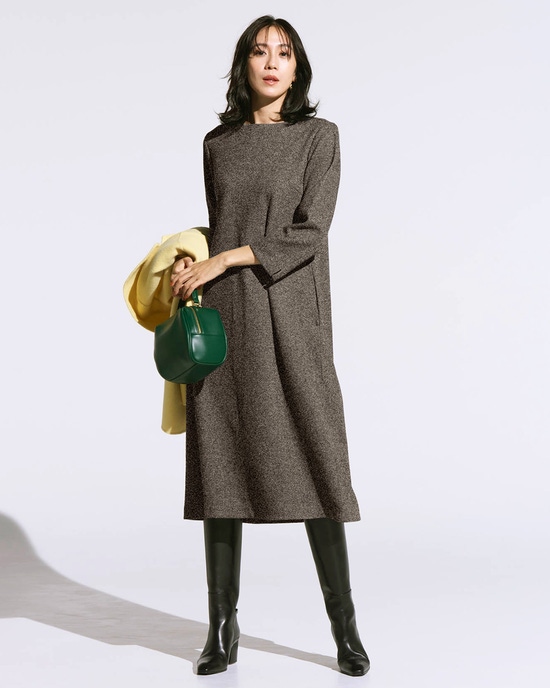 ウールタッチジャカード・Aラインワンピース