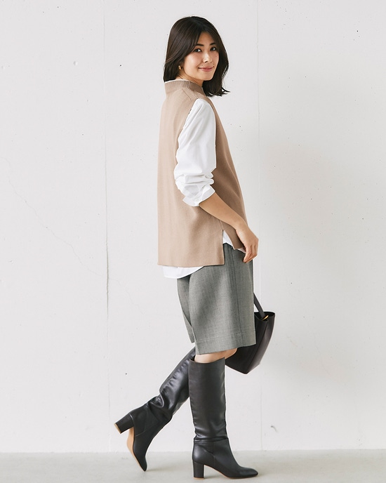 片畦編み・ボトルネックベスト