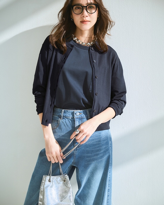 UVニット・シアーネックカーディガン