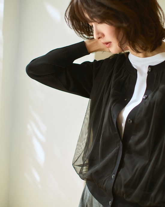 チュールコンビニット・クルーカーディガン