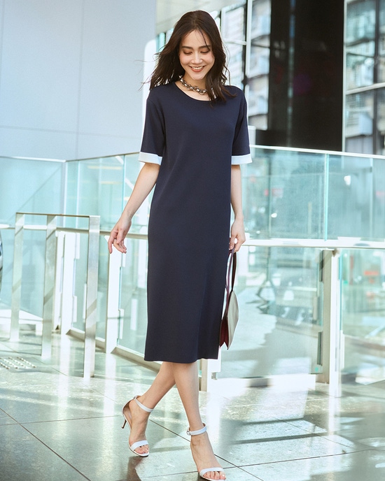 総針ニット・バイカラーワンピース