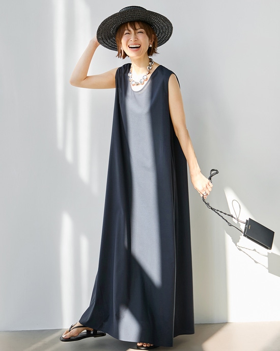 ストレッチビスコース・マキシワンピース