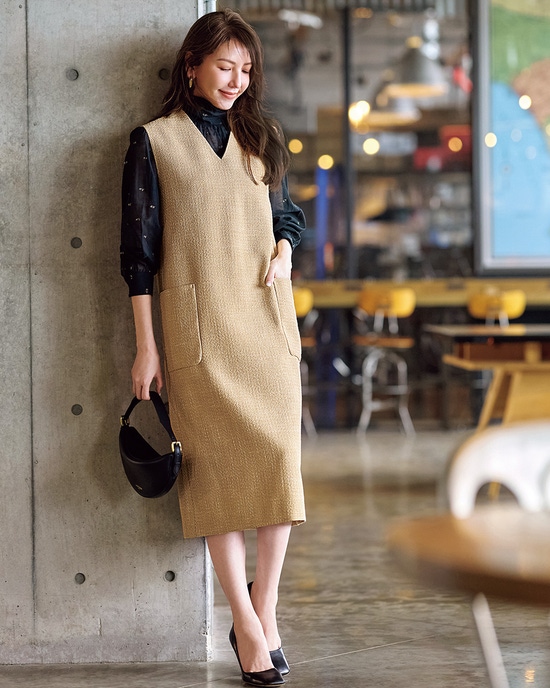 ツイード・Vネックジャンパースカート