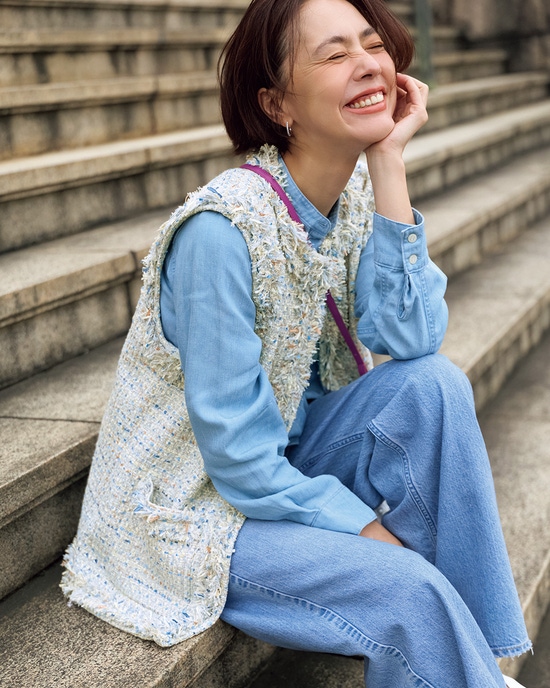 フリンジツイード・ノーカラージレ